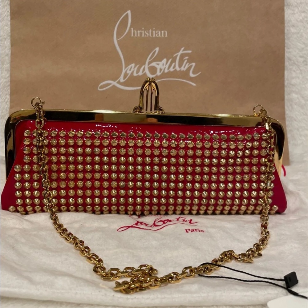 Christian Louboutin Leather Red Clutch with Chain
